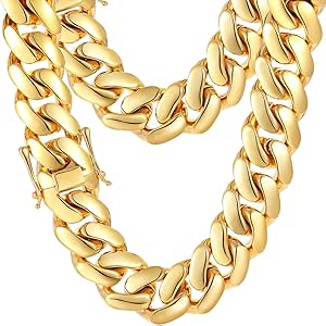 Ucciyo Big Cuban Link Chain For Men 18/22MM Heavy 18K Gold Plated Solid ...