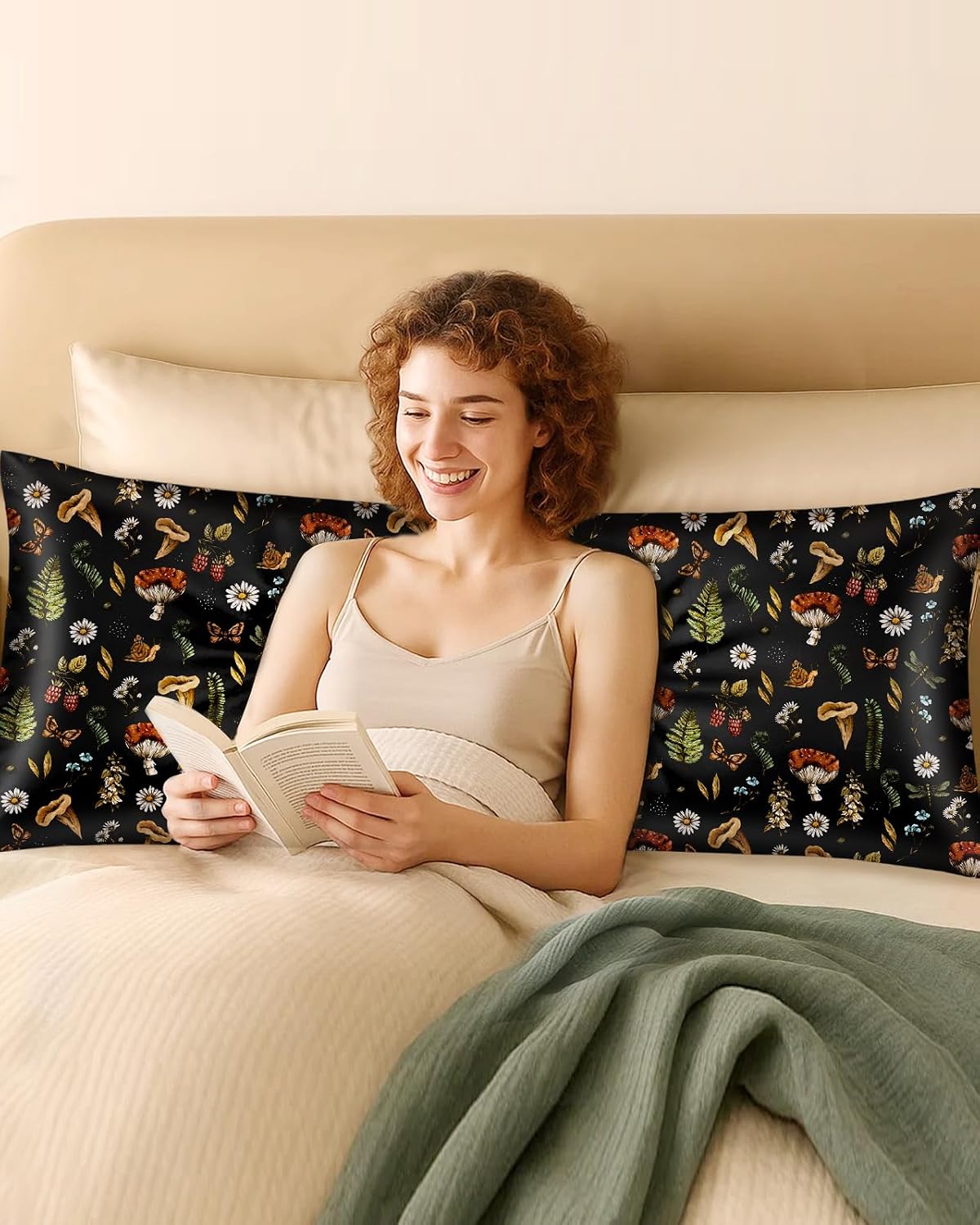 Miss Adola Soft Silk Body Pillow Cover, 20x54 Inch, Mushroom Plants image 2