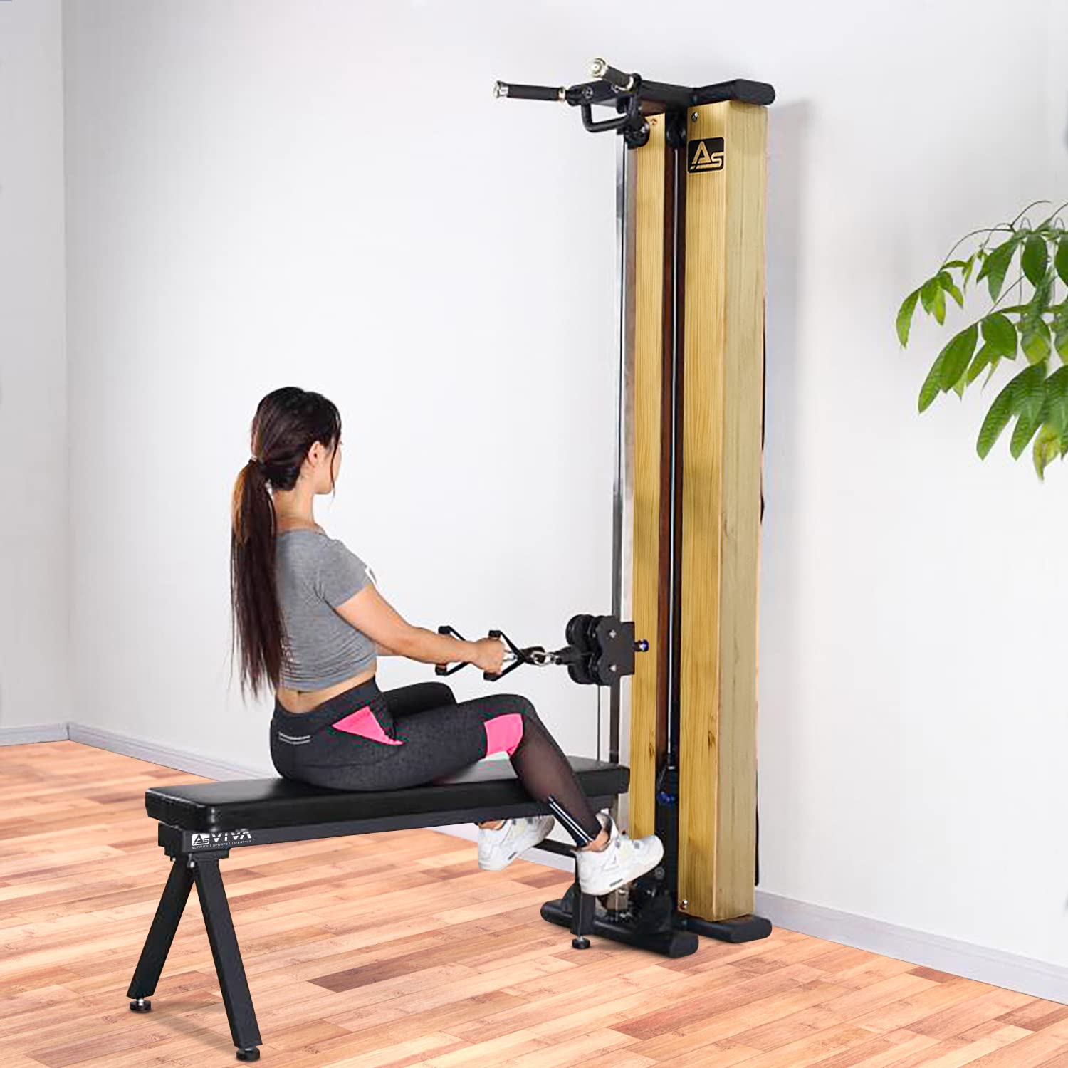 AsVIVA MG7 Kabelzugstation, Kraftstation mit 101 kg Gewichten, Dip-Station, Klimmzugstange & Hantelbank, Home Gym Fitnessstation