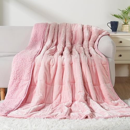 Miniatura 9 de Cottonblue manta pesada de 9,07 kg, 1,52 mt x 2,03 mt, color rosaManta Sherpa para sofá, ropa de cama pesada para adultos, suave y acogedora manta