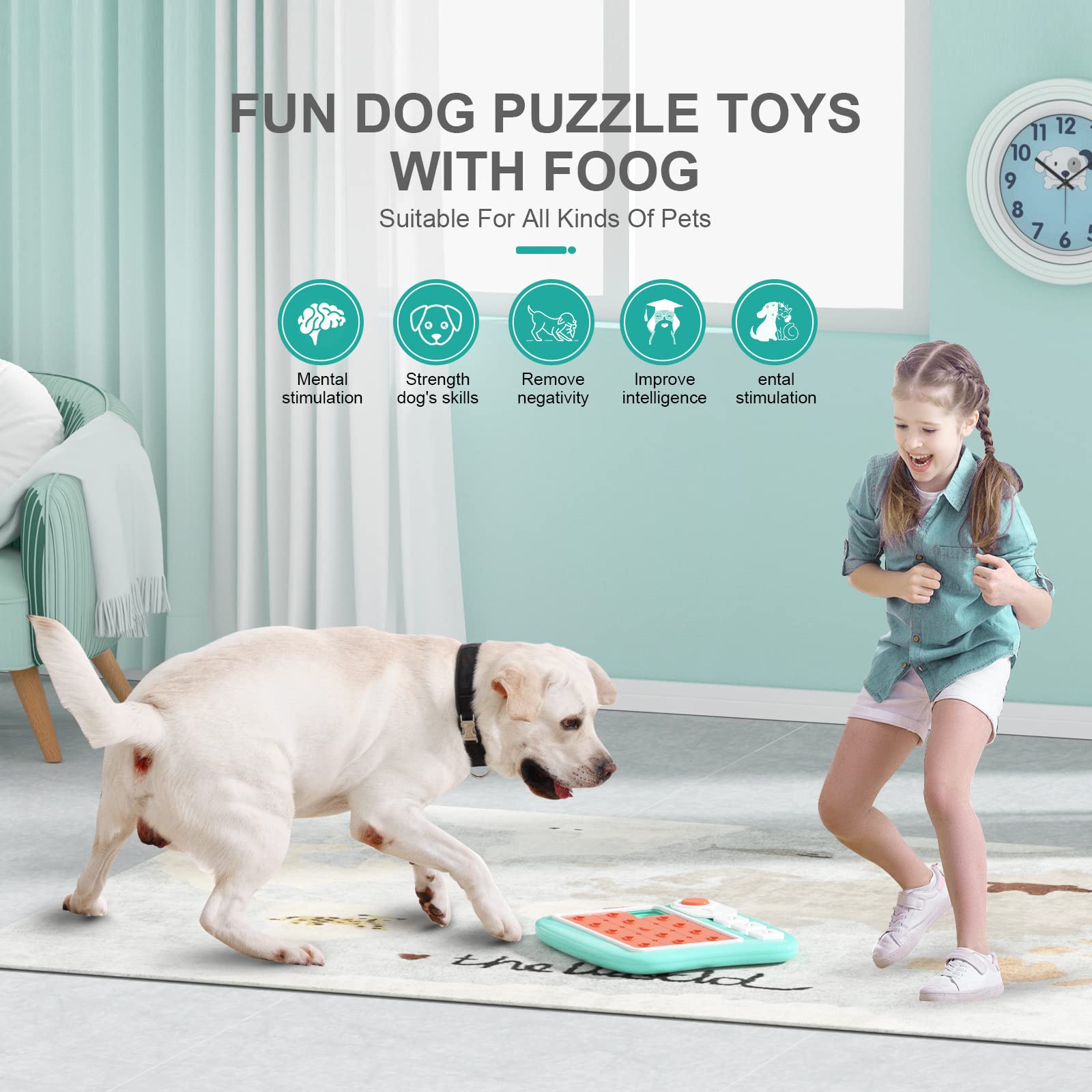 FOXMM - Puzle interactivo para perros, juguete para entrenamiento de coeficiente intelectual y estimulación mental, dispensador de premio con diseño chirriante para perros grandes, medianos y pequeños