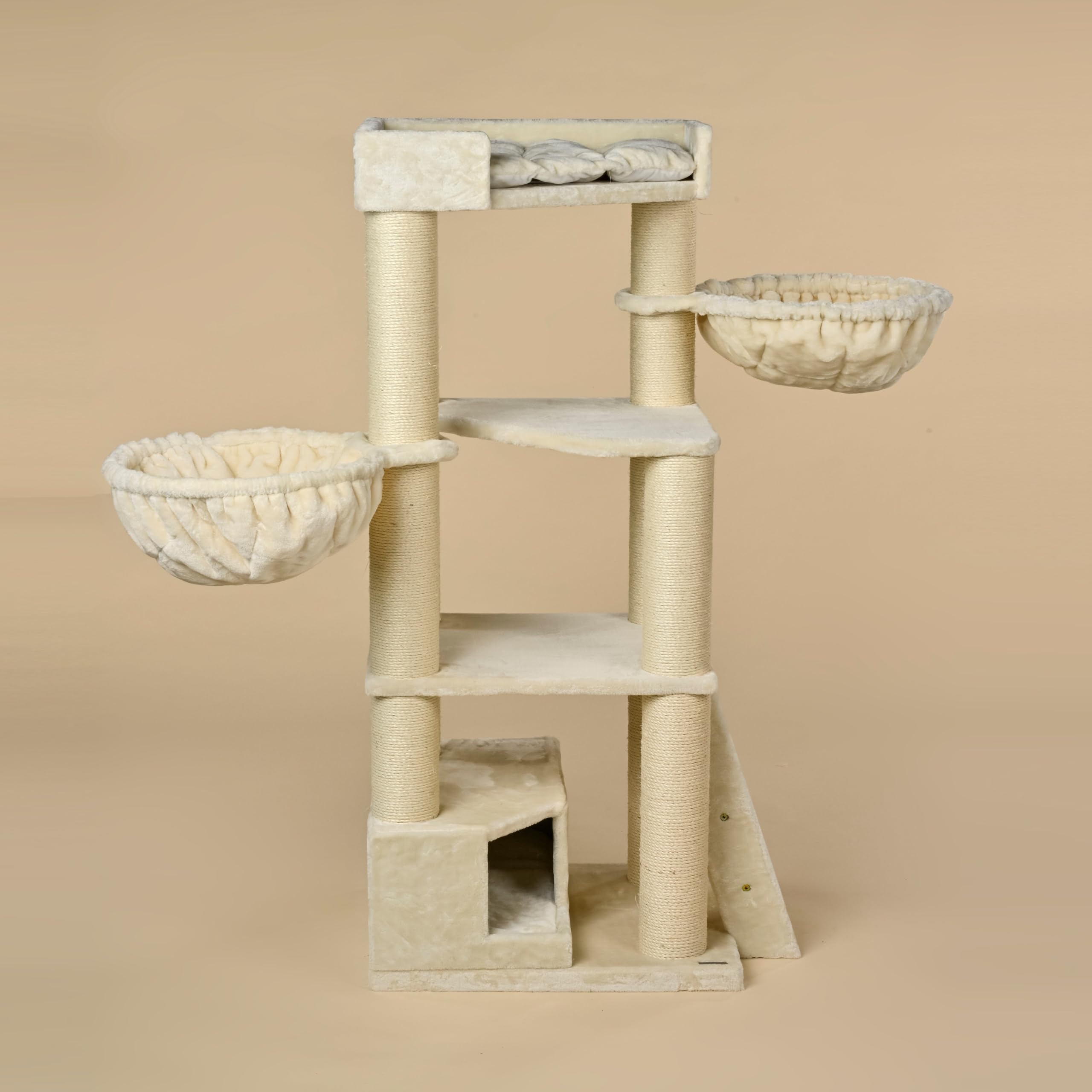 RHRQuality Árbol rascador para Gatos Grandes - Corner Coon Beige - con Postes de sisal Extra Gruesos de 12 cm