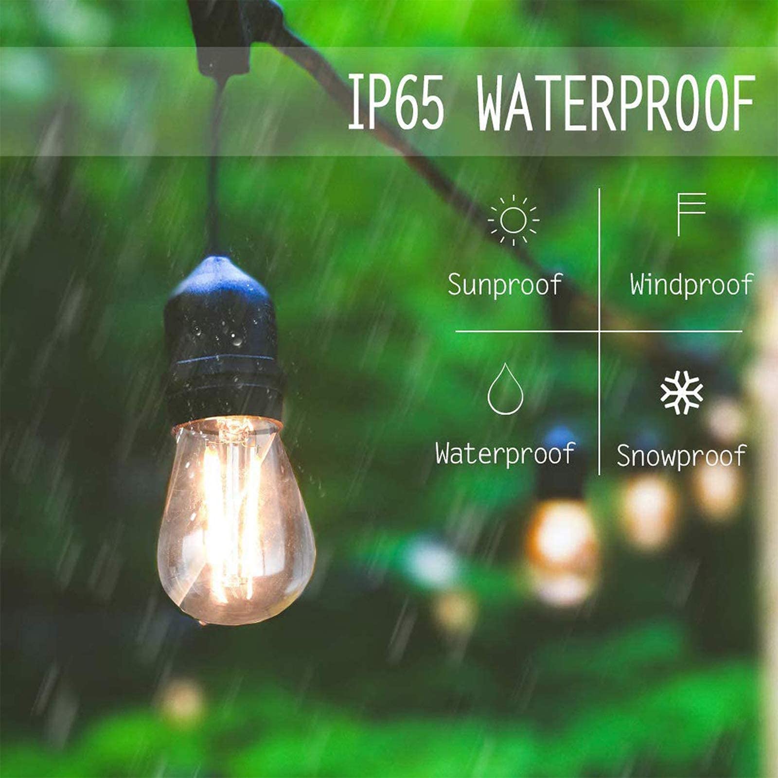 Outdoor Edison Lights Commercial Weatherproof Patio Lights 48FT with