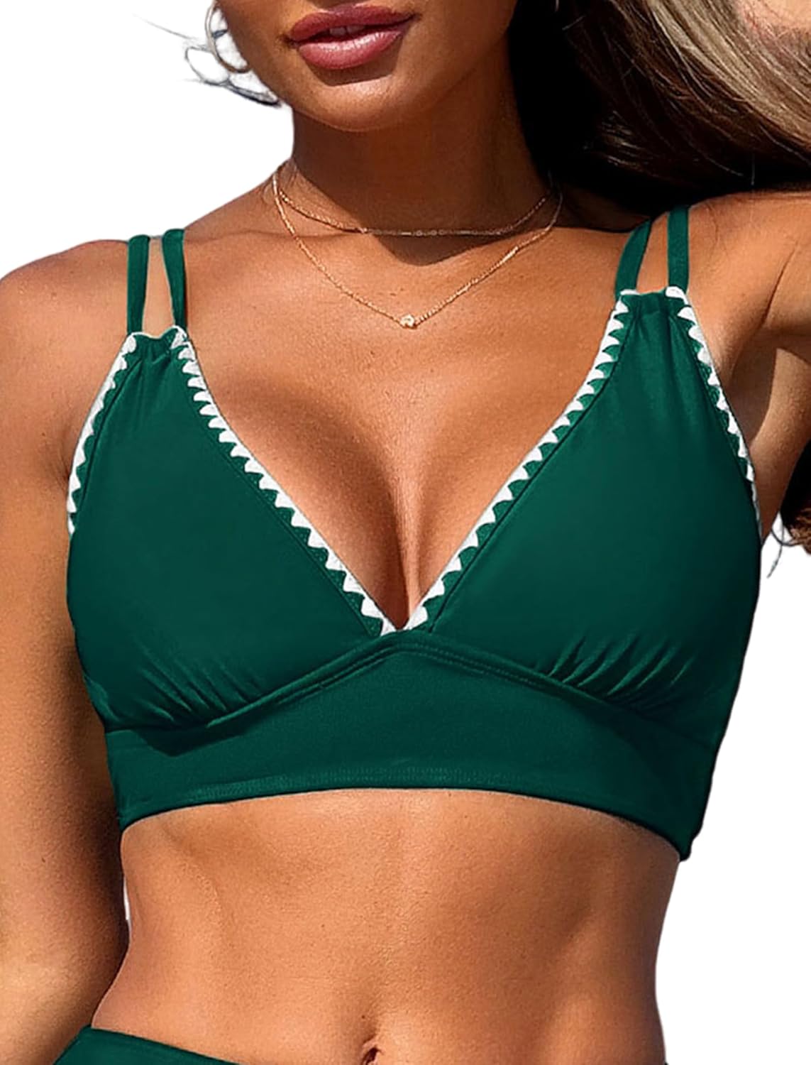 ZAFUL Women U-Wired Bikini Top Only- Ruched Cut Out Back-Cross Adjustable Straps Bathing Suit Top Only for Large Bust