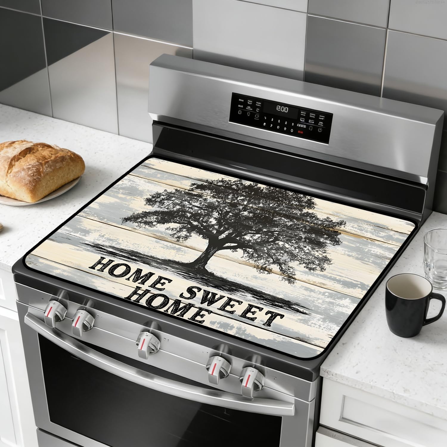 Stove Top Cover for Glass and Electric Stoves, Multi-Design 3-in-1 Non-Slip Counter Protector Mat, Tree of Life & Butterfly Art – Stylish & Easy to Clean