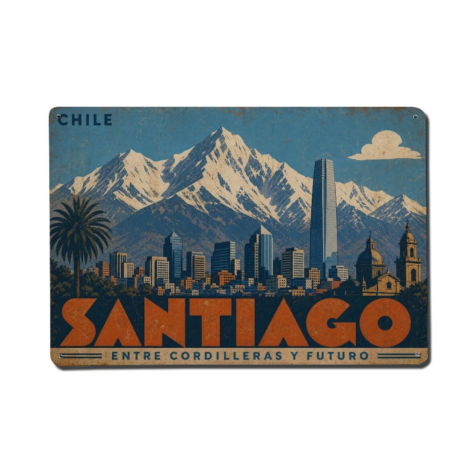 Huiyhb 8X12inch(20X30cm) Retro Travel Chile Santiago Metal Tin Sign