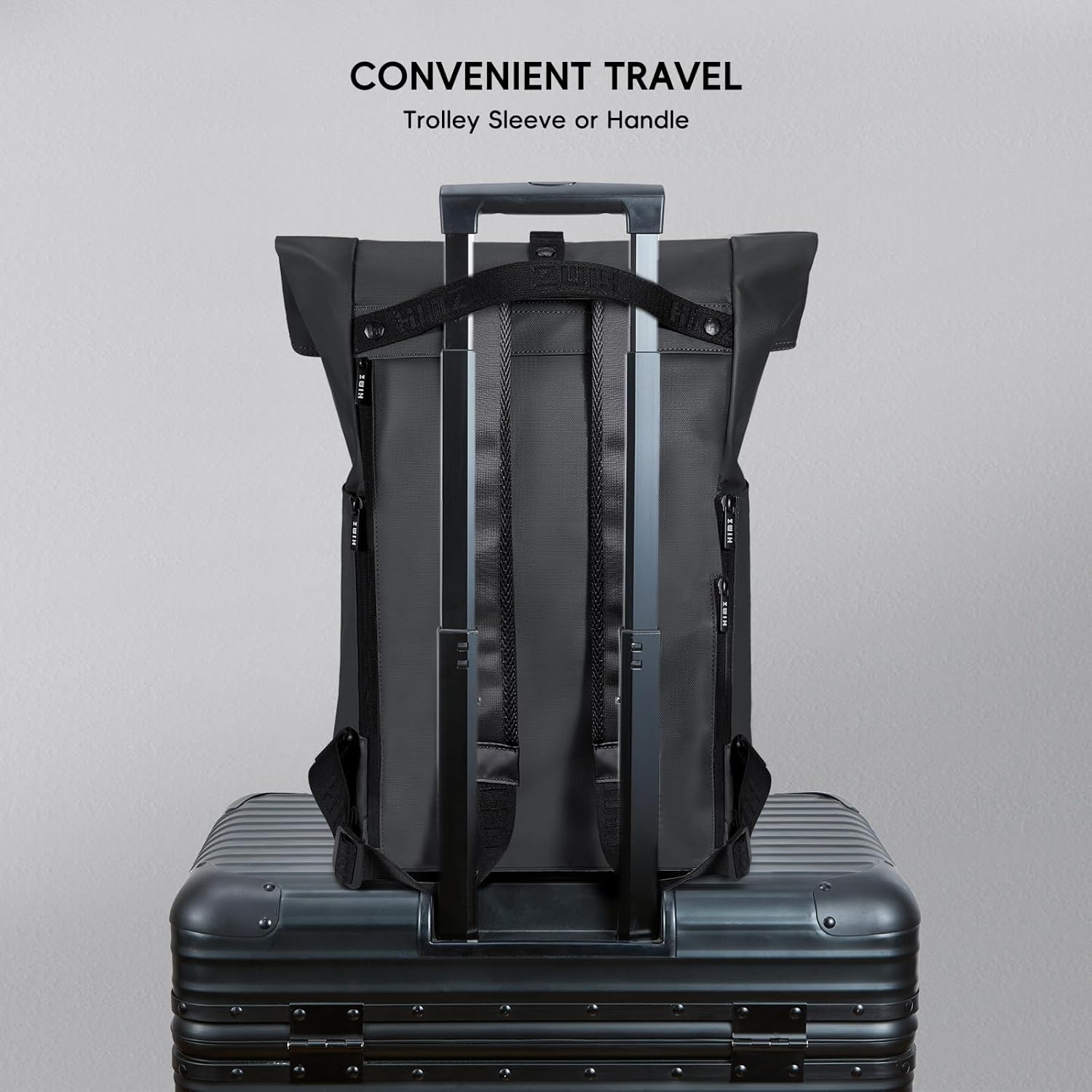 Rolltop Laptop Backpack for Adults, Water-Resistant Expandable Daypack with Dedicated Compartment Fits 15.4” Computers, Business Travel Backpack for Work, Commute, College & Carry-On Trips, Black - Image 4