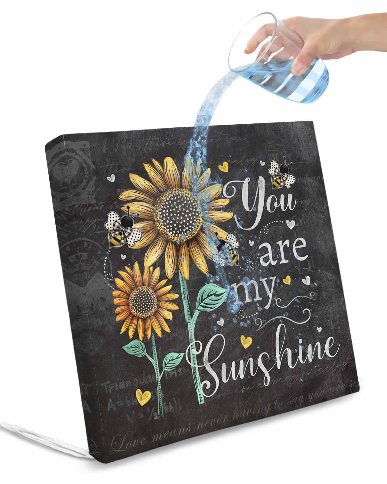 2 Pack Farmhouse Sunflowers Waterproof Cushion Covers with Ties, Outdoor Patio Chaise Lounge Chair Seat Cushion Slip Covers Replacement(Only Cover) Summer Floral My Sunshine Vintage 22