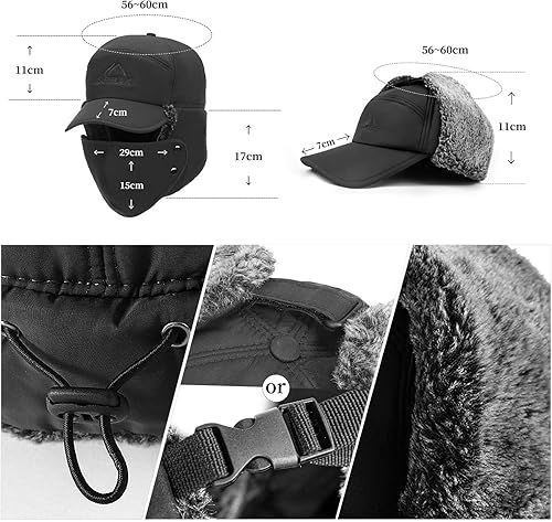 Vista 2 de Sombreros de trampero de invierno para hombres, sombrero de caza cálido con orejeras con orejeras, máscara a prueba de viento, sombrero Ushanka
