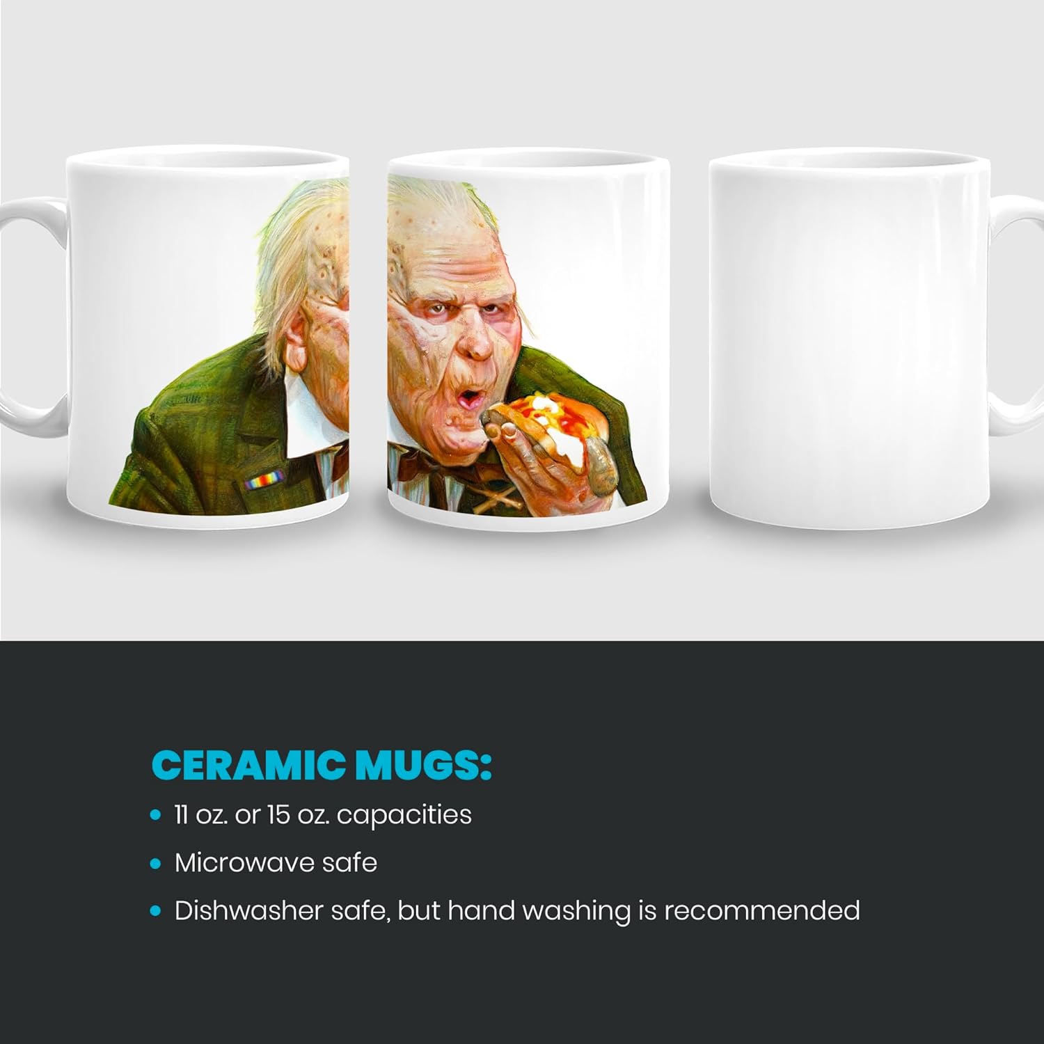 Nothing But Trouble Judge Hot Dog Scene Coffee Mug, Dan Aykroyd Fan Art for Dad, Horror Comedy Movie Lover Gift, Film Buff Art Present, Colored Pencil Drawing (15 oz. Ceramic Mug)