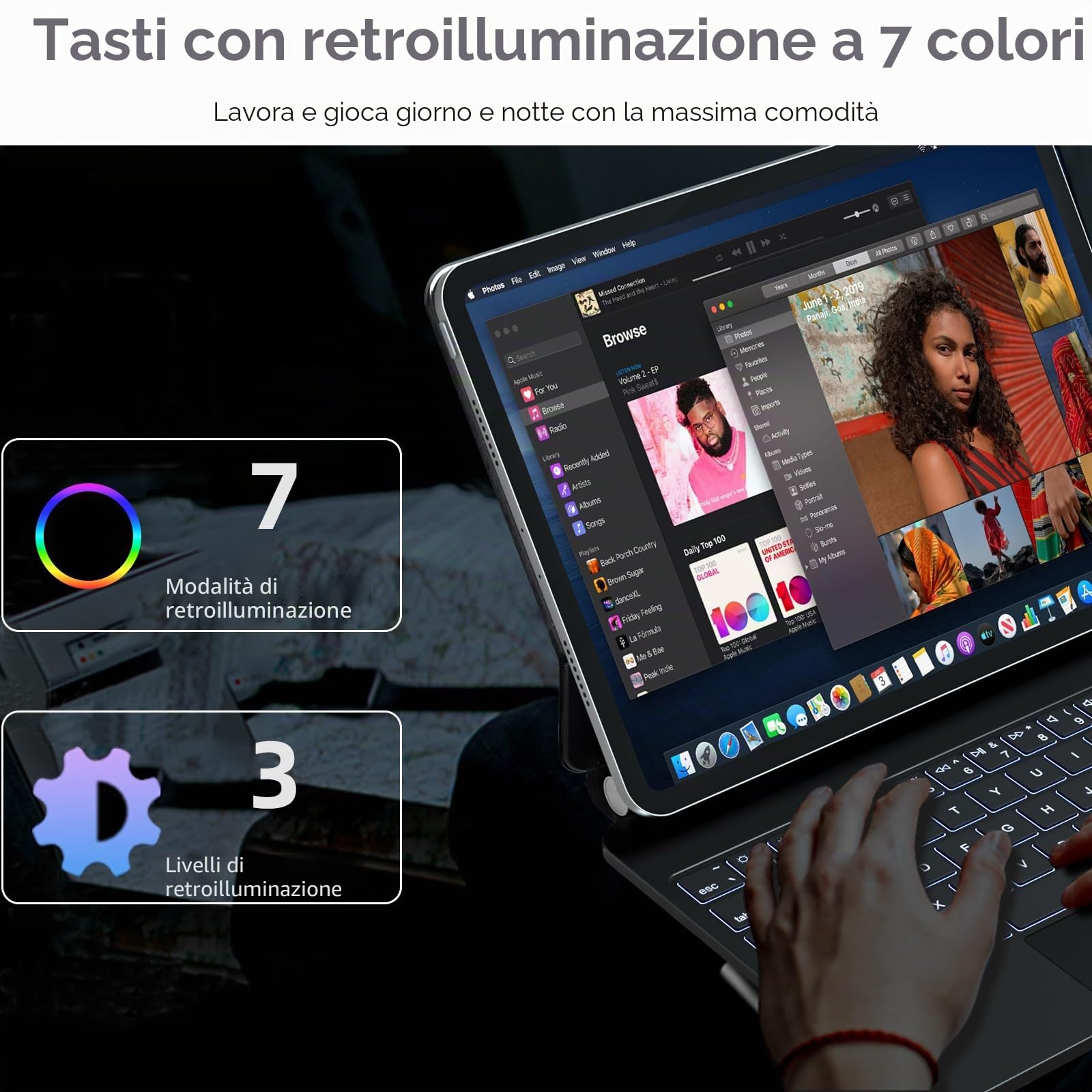 TECHGEAR Custodia per tastiera per Apple iPad Pro 11" (M4) 2024/5a generazione, custodia sottile magnetica flottante con supporto, trackpad multi-touch di precisione, retroilluminazione a 7 colori