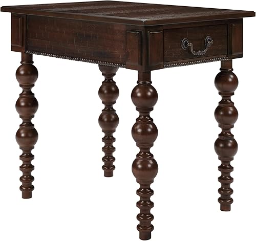 Miniatura 6 de Homora Mesa auxiliar rectangular de madera con cajón de almacenamiento, mesa de sofá estrecha vintage con patas de madera maciza en forma de