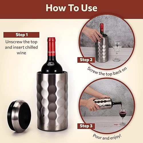 Miniatura 6 de Enfriador de vino prémium – Enfriador de botellas de acero inoxidable de 25.4 fl oz, doble pared y aislado al vacío, mantiene el vino frío durante