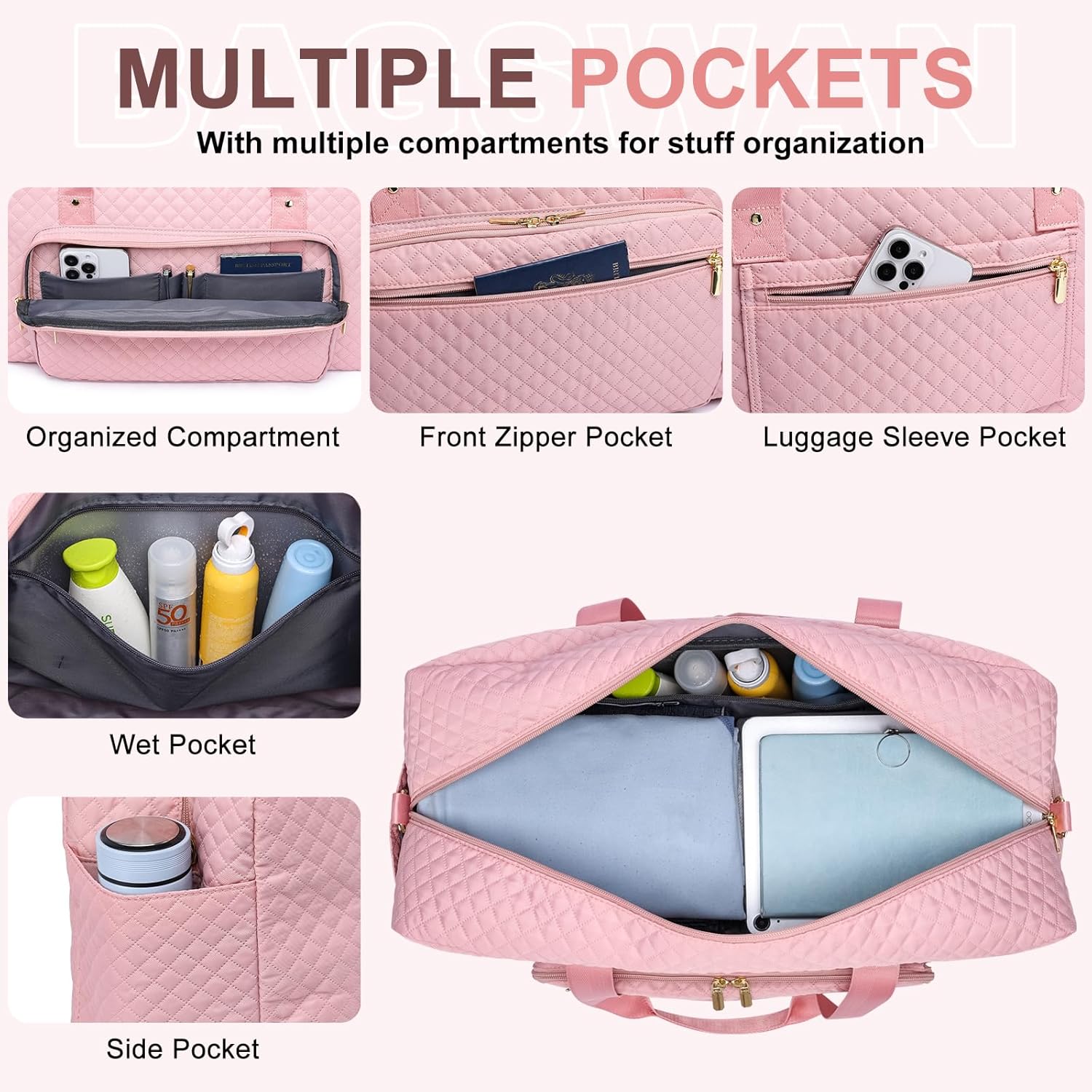 Large Weekender Travel Duffle Bag - With Shoe Compartment Weekender Bags for Womens Carry on Overnight Bag with Toiletry Bag Gym Duffel Bags with Wet Pocket Hospital Bags for Women Labor and Delivery - Image 4