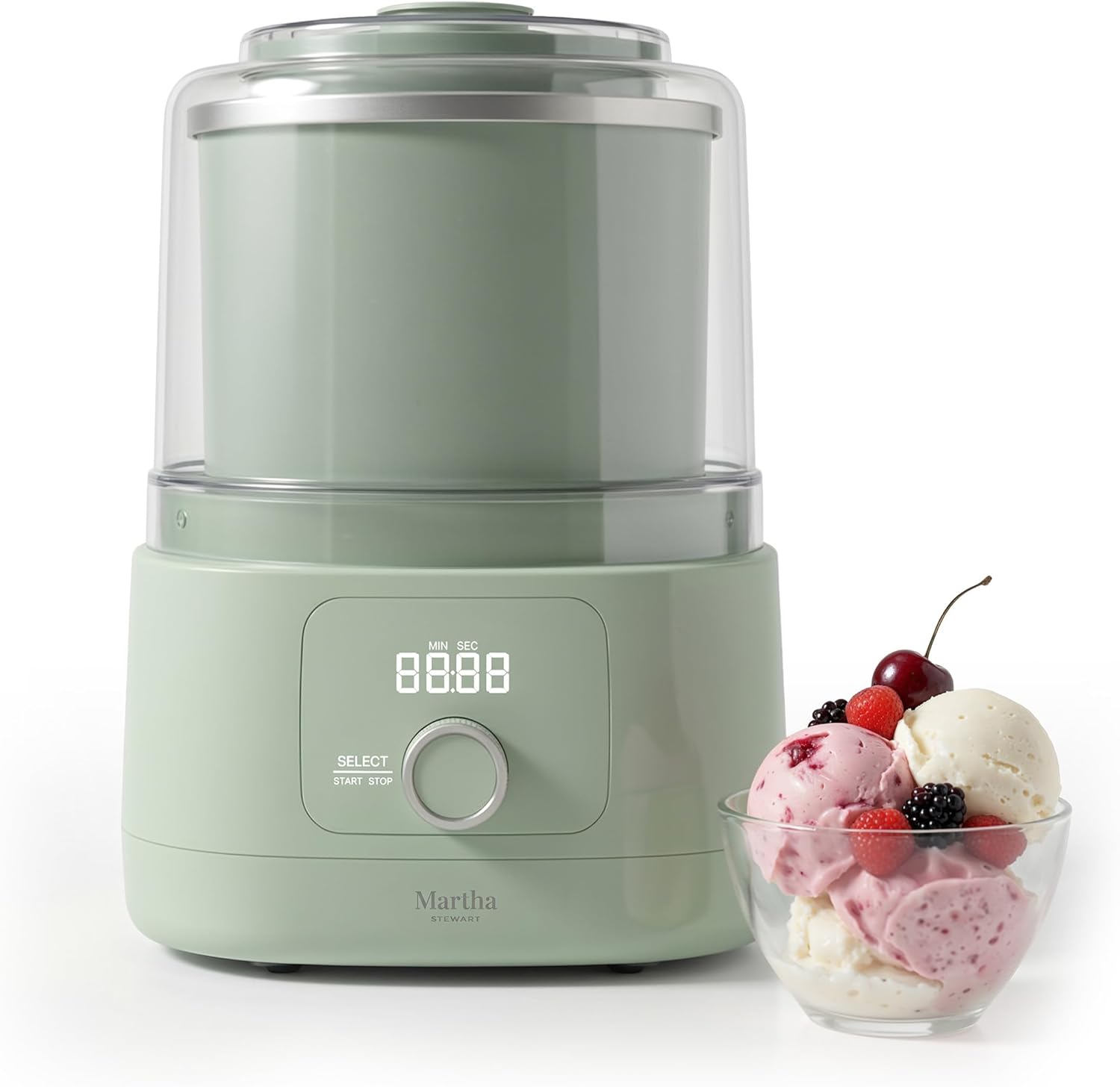 Martha Stewart Ice Cream Maker, 2 Quart Double-Insulated Freezer Bowl, Sorbet & Frozen Yogurt, Ready in 20 Minutes, Mix-Ins Chute, Easy to Clean, Honeydew Green