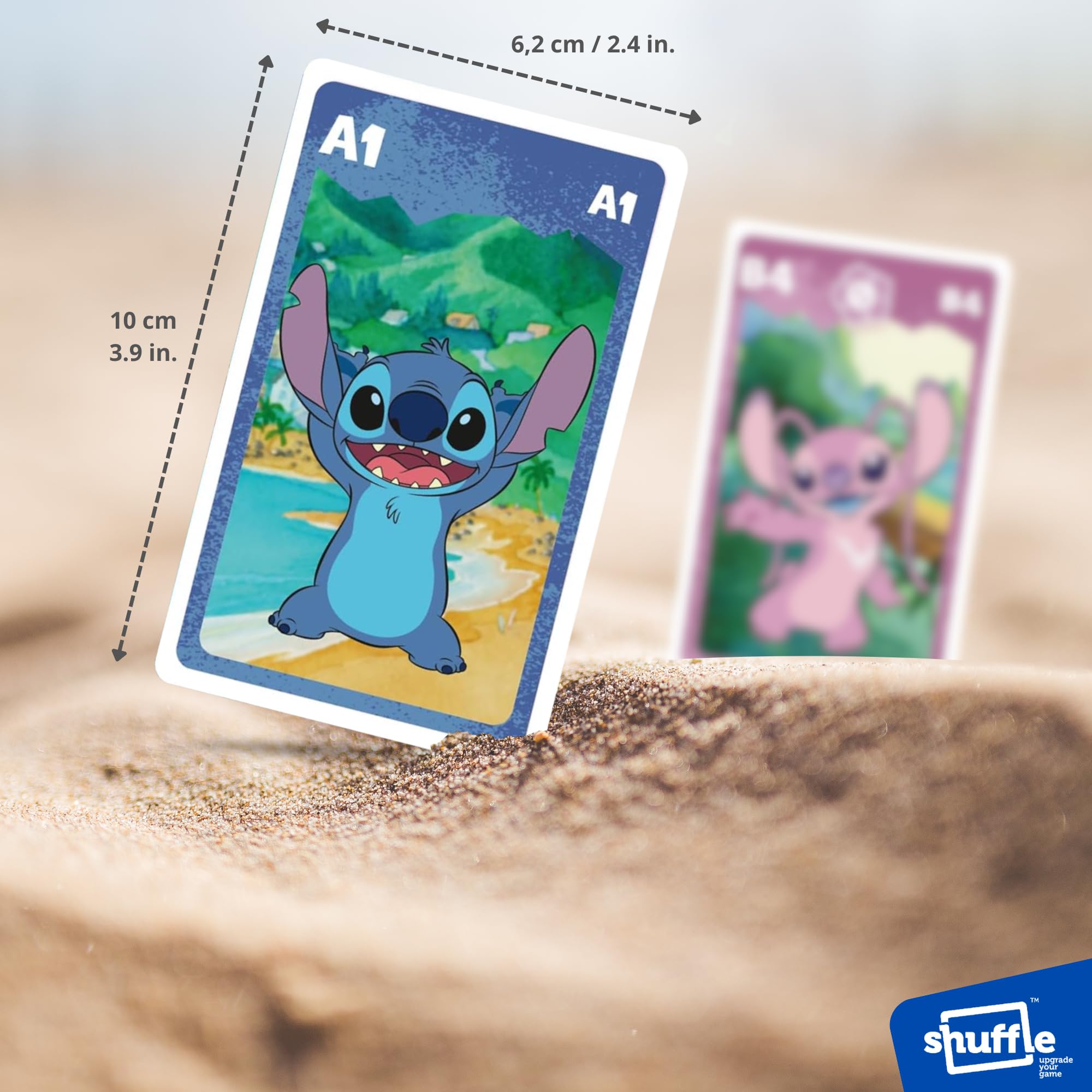 Shuffle Jeu de Cartes 4 en 1 Stitch - 7 Familles, Bataille, Mémo et Action - Disney Lilo & Stitch pour Enfants dès 4 Ans