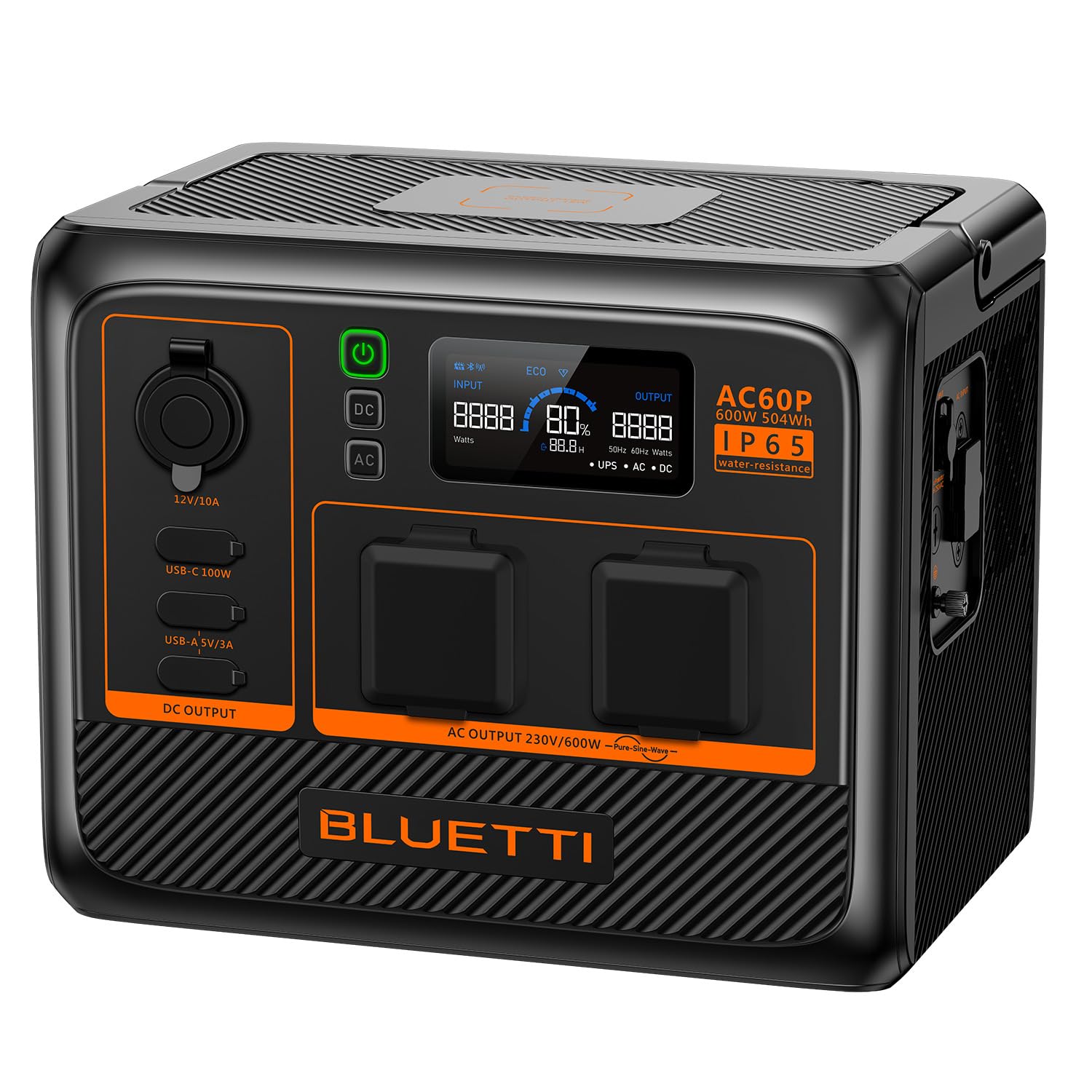 BLUETTI Power Station portatile AC60P, capacità 600 Wh, 1000 W (picco 1200 W), uscite AC, soluzione energetica compatta per viaggiare
