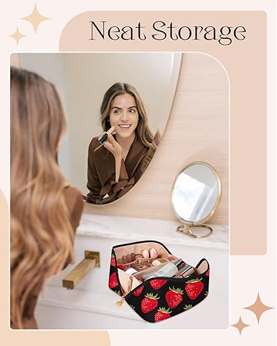 Miniatura 5 de Bistup Bolsa de maquillaje con cremallera media, 4-Fresa negra, Mujer