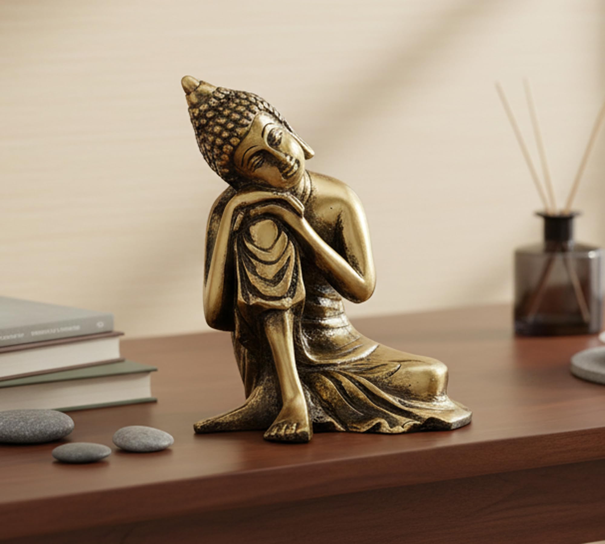 ESPLANADE Brass Buddha - Brass Metal Statue Figurine Murti | Tibetan Buddhist Buddha Statue (Resting Buddha)