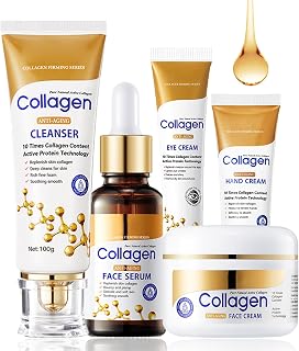 ARCHIDATE Kollagen Hautpflegeset - 5PCS Hautpflegeset & kit - Geschenkset für Frauen mit Reiniger-Serum-Augencreme-Gesichtscreme-Handcreme - Anti-Falten Hautpflegeset für Damen Beauty-Geschenksets
