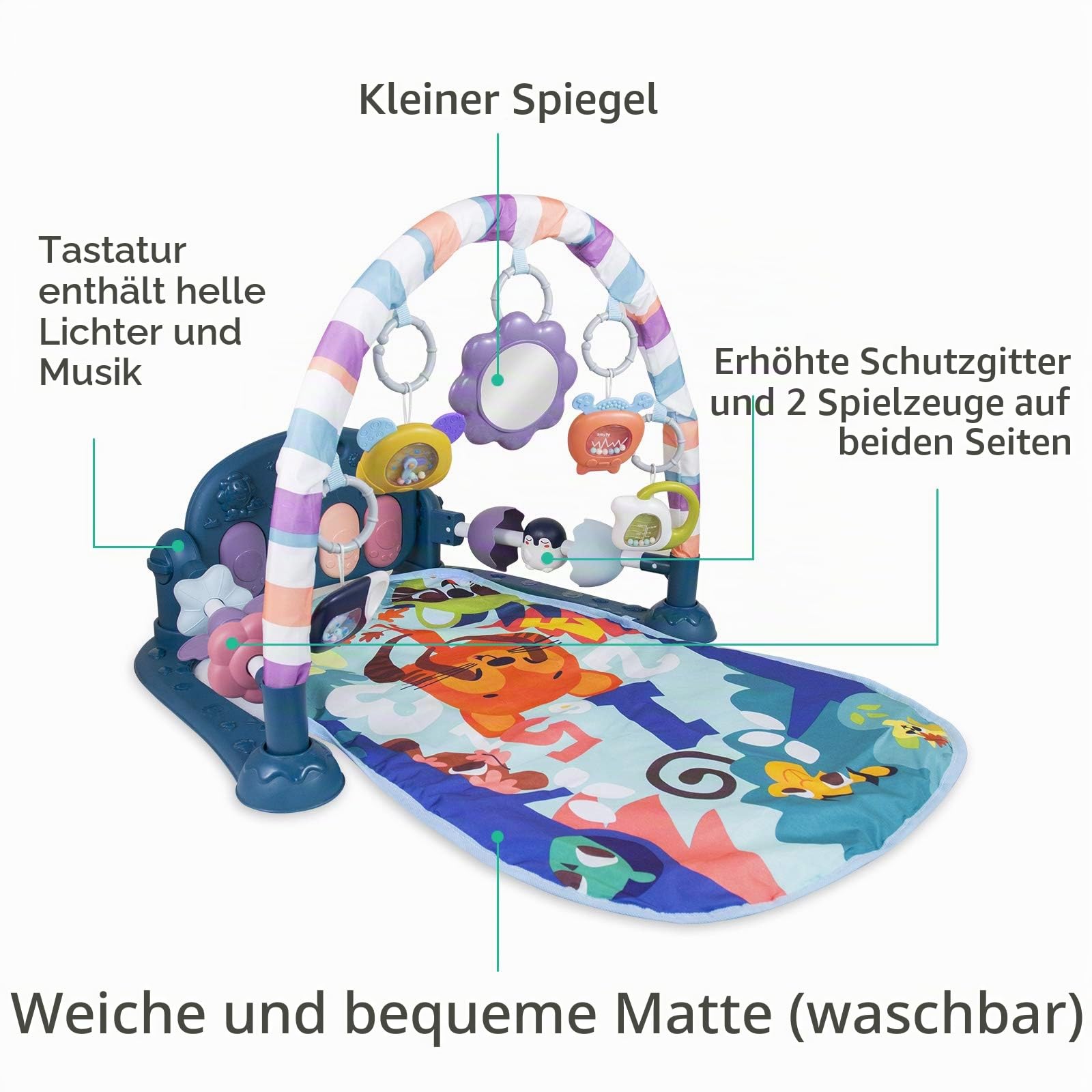 caterbee Baby Piano Gym Spielmatte, Neugeborenes Aktivitätsspielzeug mit Klavier, Spielmatte Activity Gym für Kleinkind (Rosa)