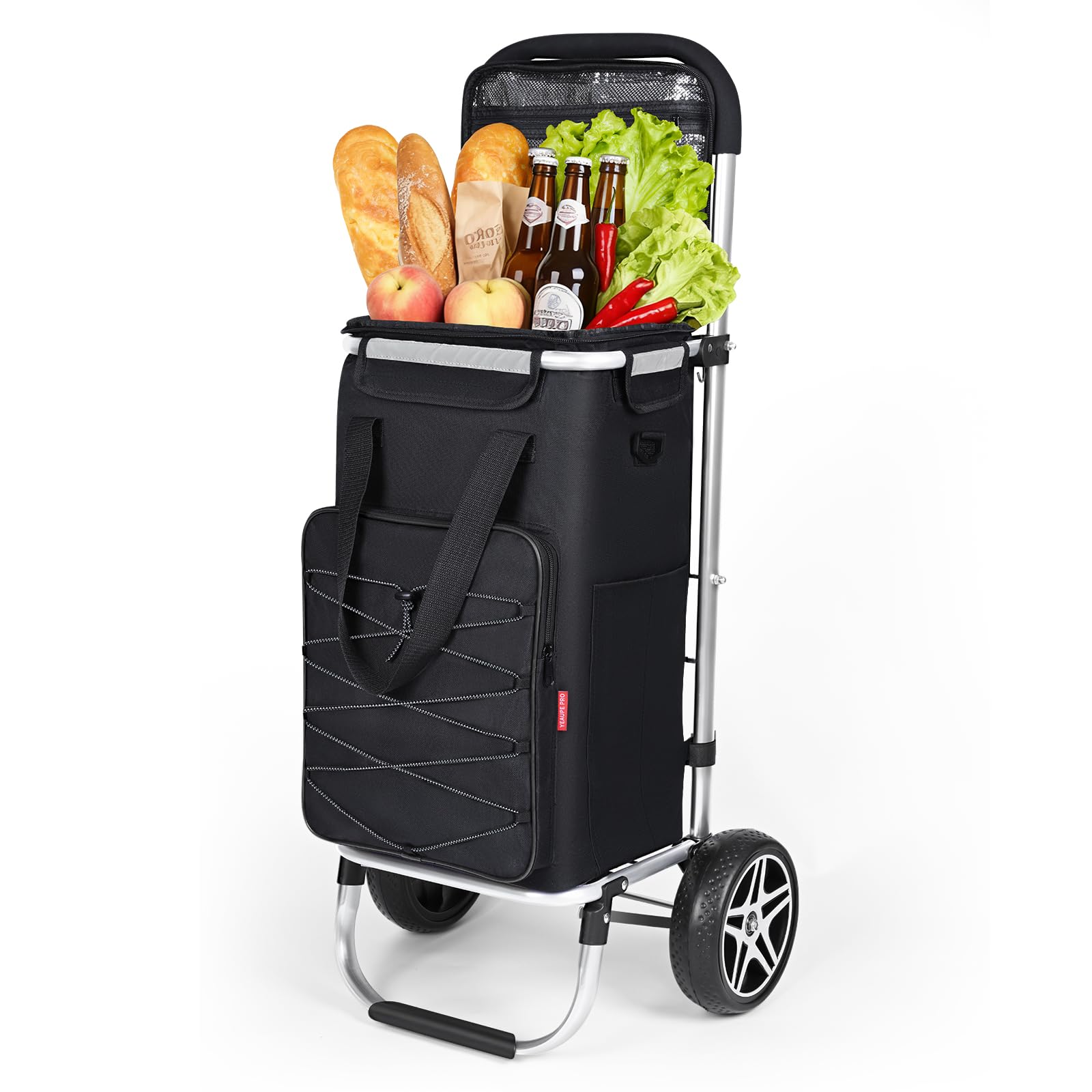 YEAUPE PRO Einkaufstrolley, Trolley groß mit Reflexstreifen 50L, 25kg, Matt-schwarz