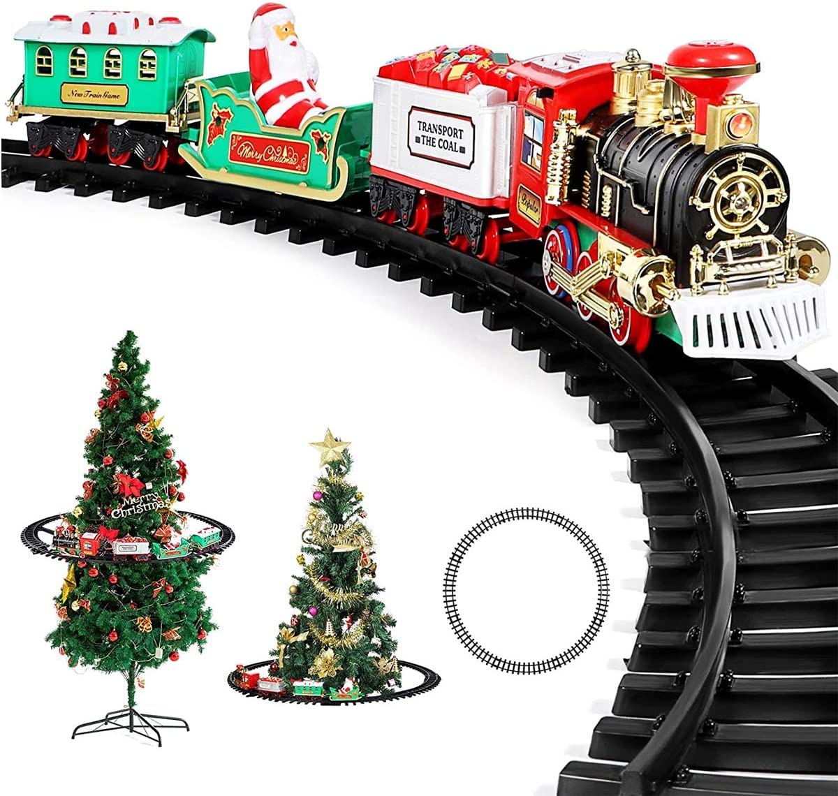 Max Solutions Christmas Train Set Around The Tree Xmas Home Décor Novelty Decoration Festive Light Up Realistic Sound Battery Operated Multicolours