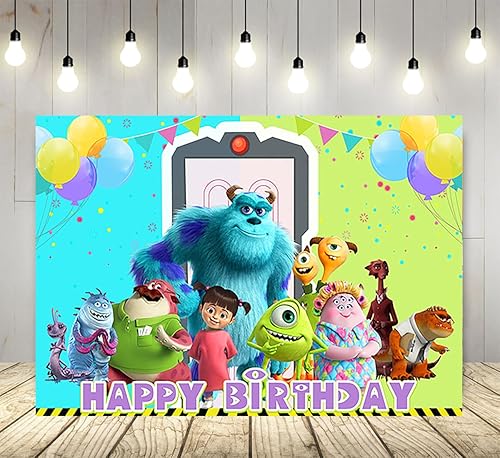 Miniatura 1 de Telón de fondo de dibujos animados de Monster Inc para fiesta de cumpleaños, suministros de 5 x 3 pies con temática de Monster Inc y Boo Baby Shower