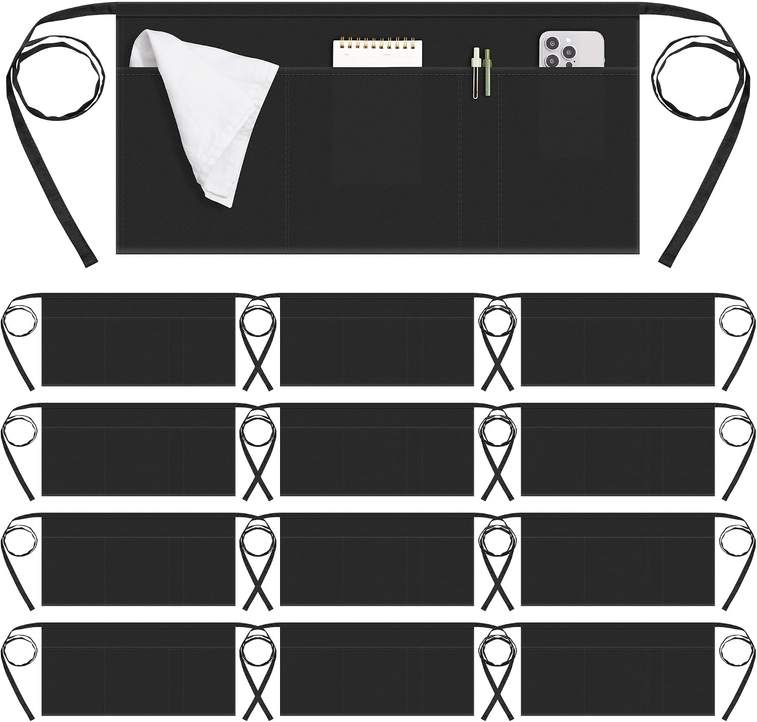 Syntus Server Apron for Men Women, Waitress Waist Apron, Black 1/3/12 Packs