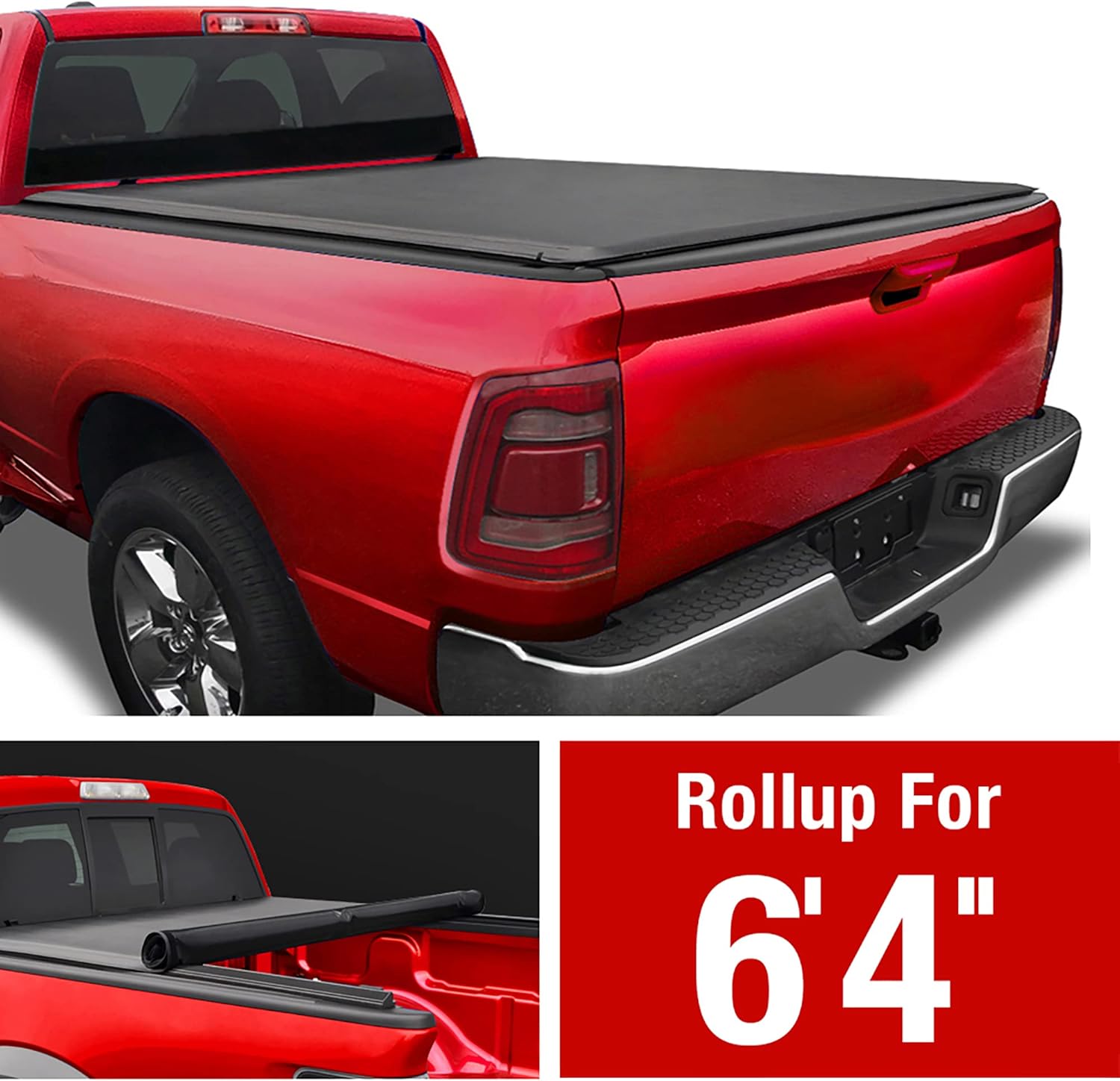 MaxMate Soft Roll-up Truck Bed Tonneau Cover Compatible with 2019-2026 Ram 1500 (Not Fit 19-24 Classic) | 6'4" (76") Bed | TCD169047