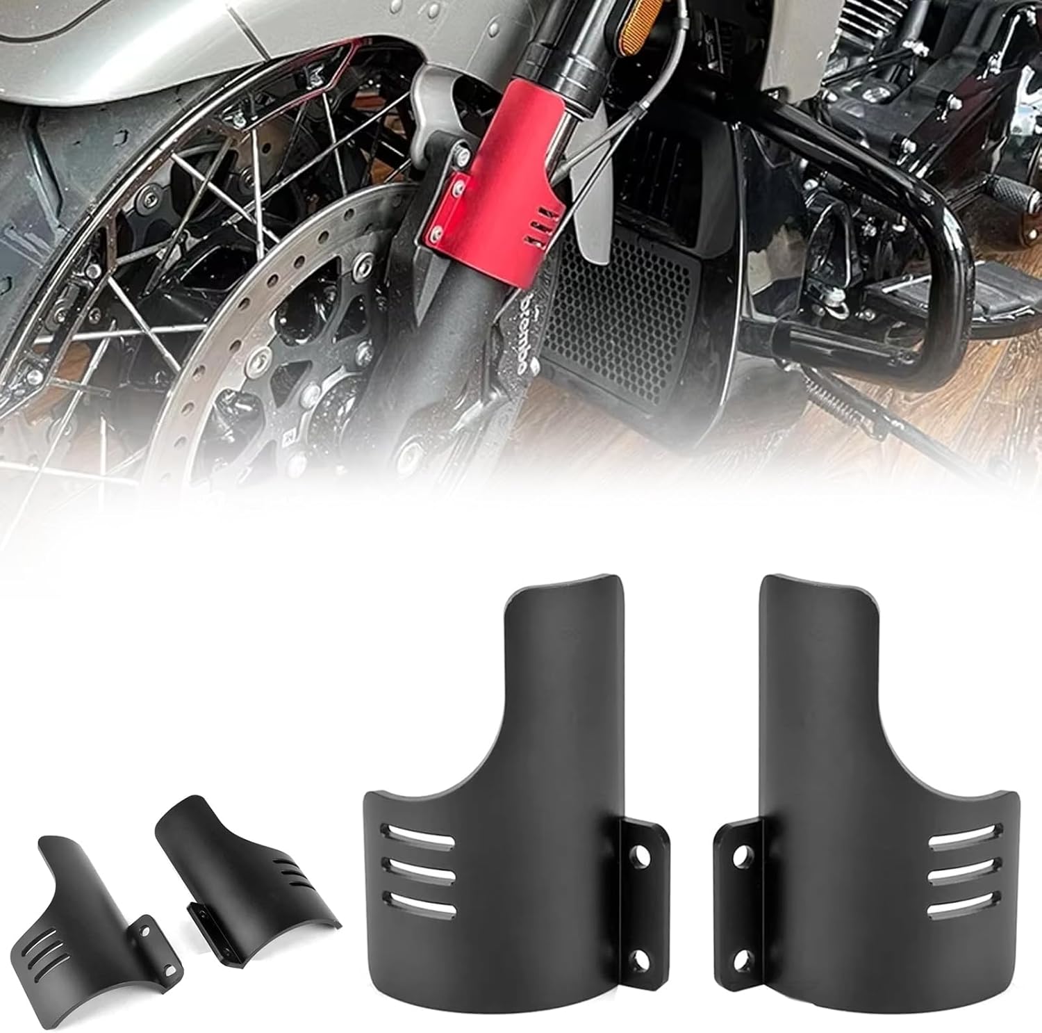 for Touring CVO Road Glide ST Upgrade FLTRXSE Motorcycle Front Fork Guards Dust Protection Lower Fork Leg Deflector Shield (Black)