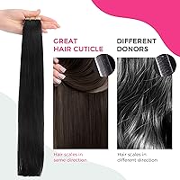 Vista 14 de Lashey Extensiones de Cabello Humano con Cinta Adhesiva Negro Natural 100% Remy Cabello Humano Liso Extensiones de Cabello con Cinta Largas de 24