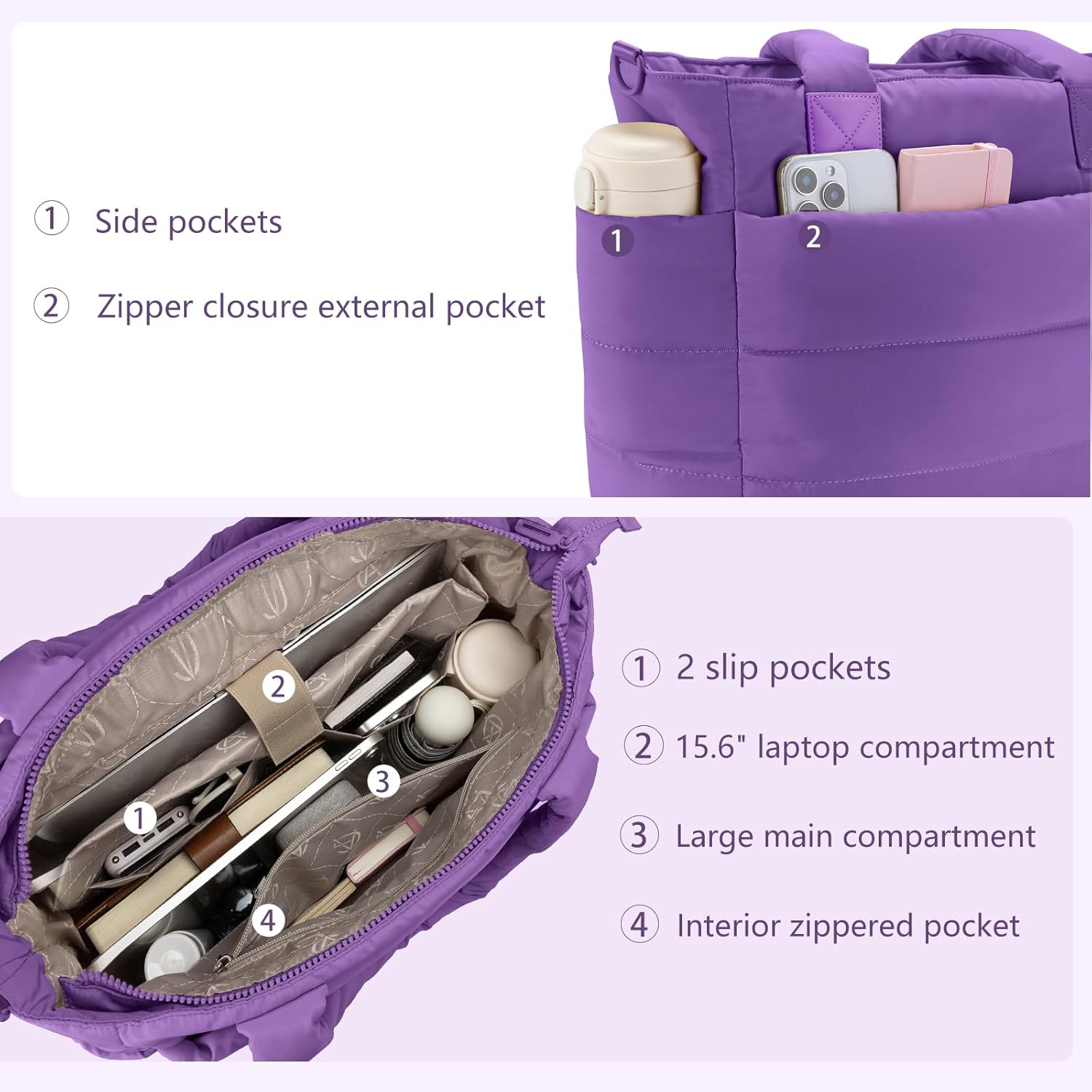 Tote Bag for Women Puffer Tote Bag Large Nurse Bags Shoulder Handbag with Zipper for Work Travel - Image 5