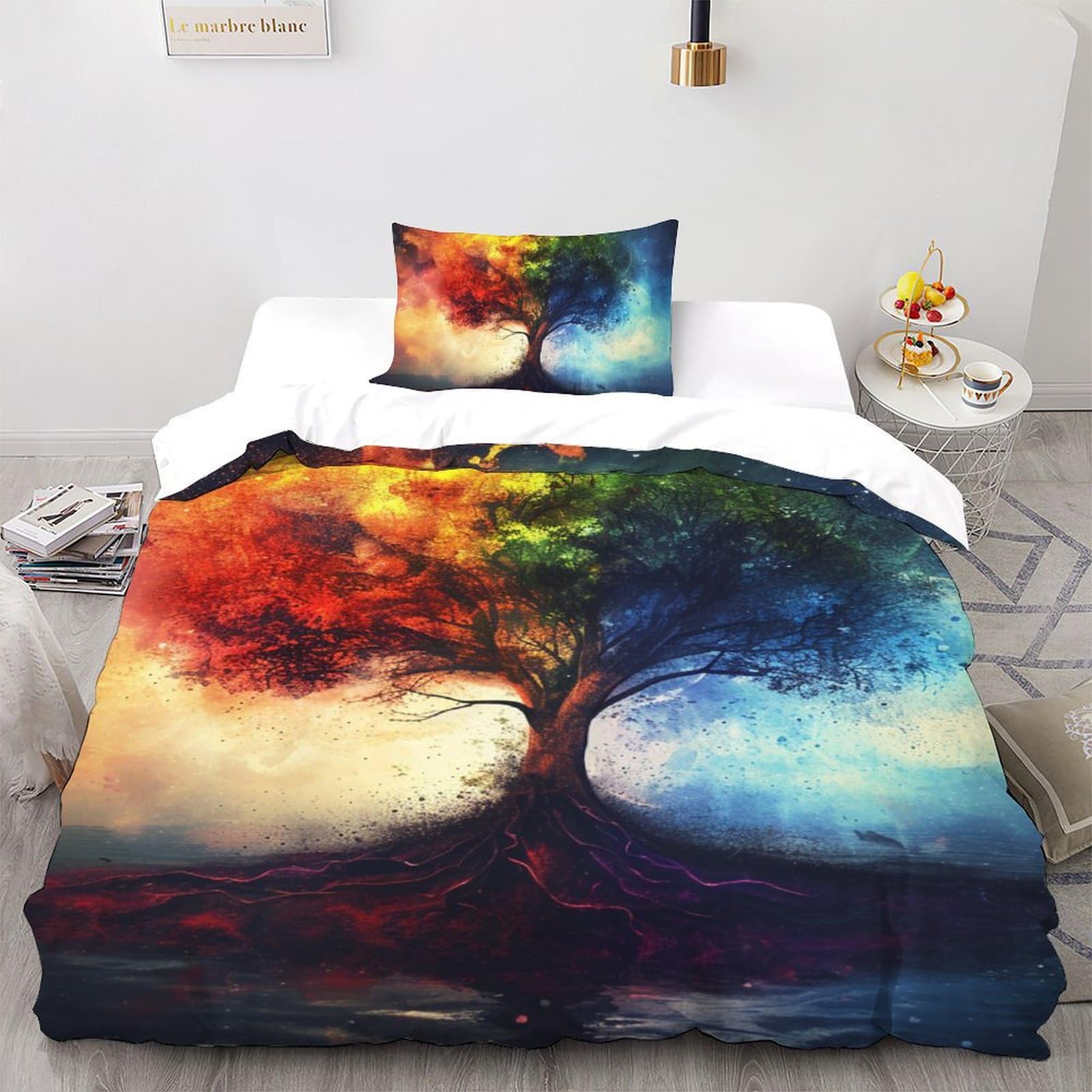 Housse de couette arbre coloré 135x200 parure de lit microfbre
