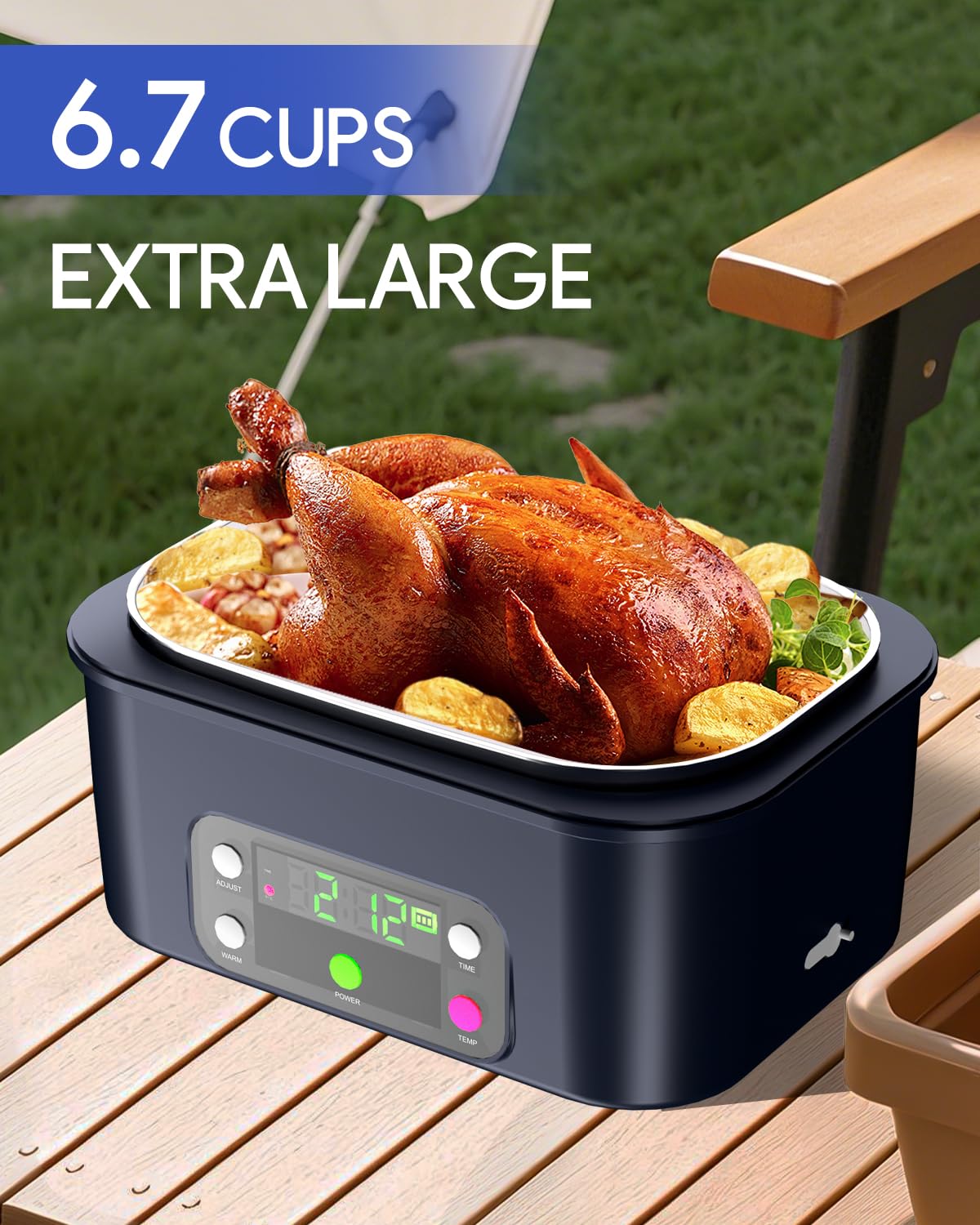 Gorgeous Lonchera eléctrica inalámbrica, 6.7 tazas, temporizador inteligente, calentada automáticamente, calentador de alimentos recargable de 16000 mAh para el trabajo, coche, hogar, contenedor Bento