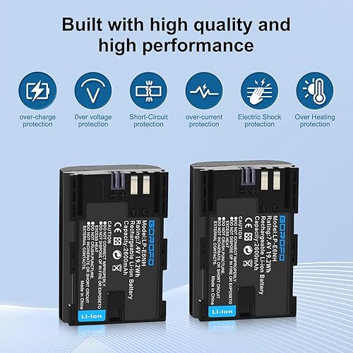 Miniatura 6 de Paquete de 2 baterías LP-E6NH  LP-E6, para Canon EOS R R5 R6 R7 5D Mark II III y IV 90D 70D 5Ds 6D 5Ds 80D 7D 60D 5Ds MKii, MKii MKiii MKiv 5D4