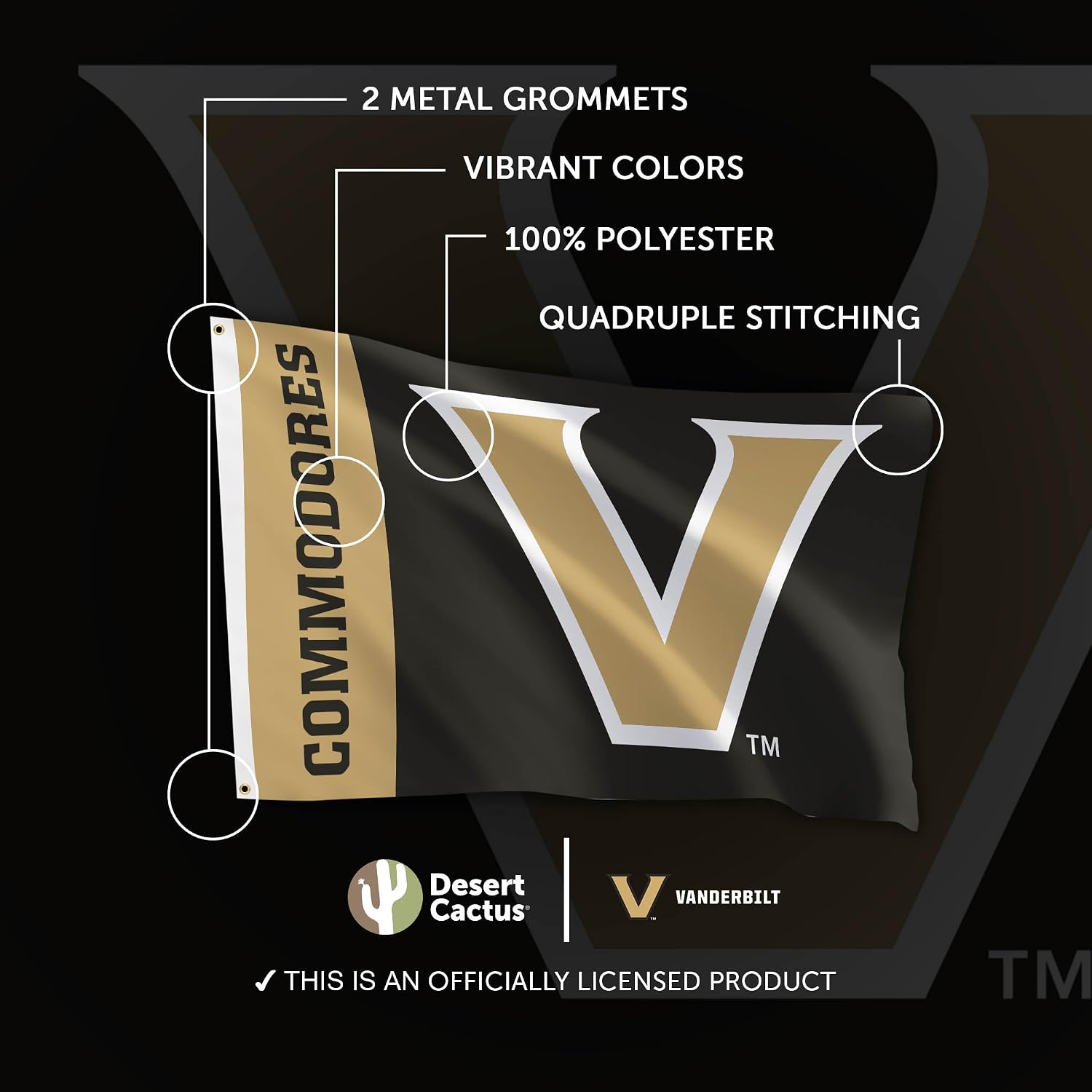 Desert Cactus Vanderbilt University Flag Commodores VU Banners 100% Polyester Indoor Outdoor 3x5 feet Flags (Team Name)