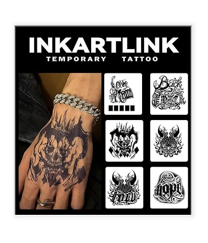 INKARTLINK 6 hojas de tatuajes temporales, tatuajes semipermanentes, tatuajes falsos, 1-2 semanas de tatuaje, para hombres adultos sabios, tatuajes