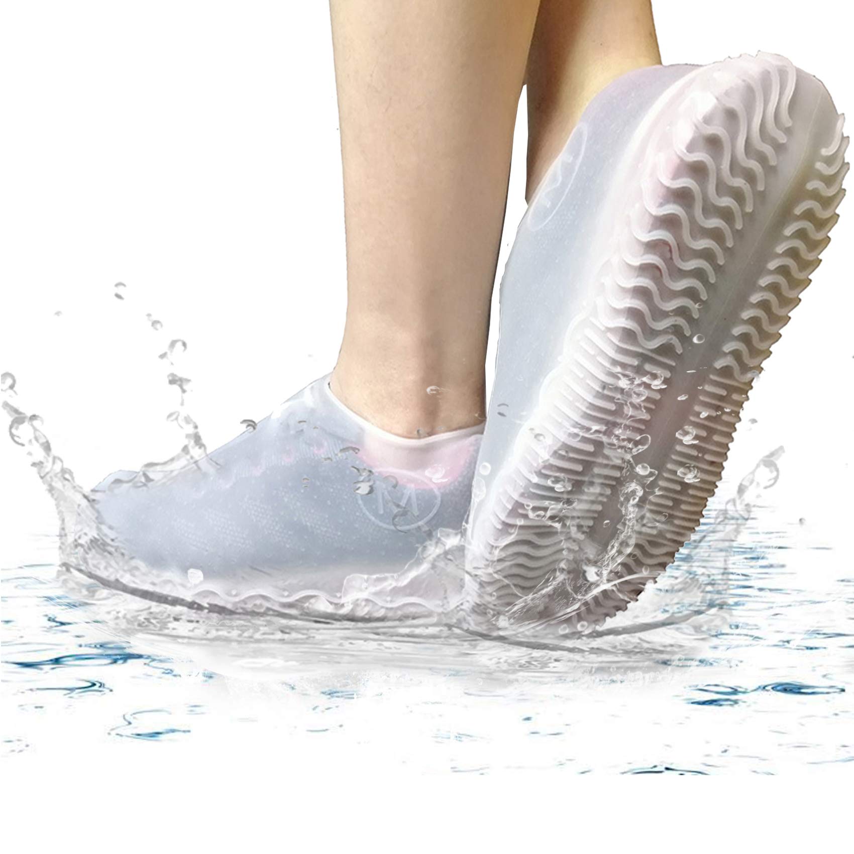 Waterproof Shoe Cover,Silicone Shoe Cover Reusable for Men Women Kids (Made of Heavy Duty Silicone) (Large, white)