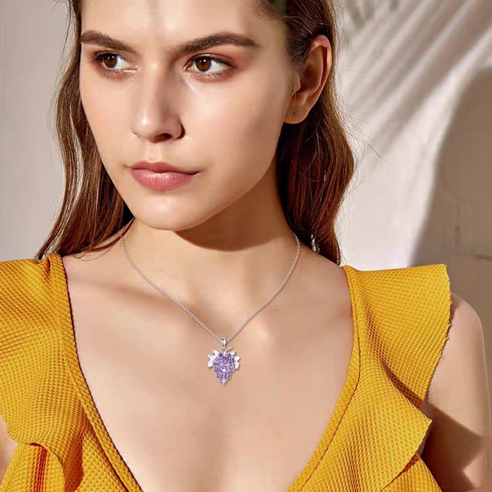 Vadmans Traube Kette 925 Sterling Silber Lila Traube Anhänger Halskette Früchte CZ Schmuck Geschenke für Damen Frauen