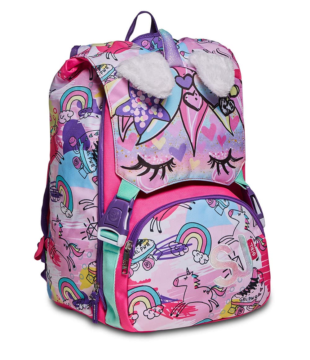 SJ GANG STYLE JAM GANG Zaino Estensibile, Rosa,Tasche Multifunzione, Orecchie Plushy, Per bambine e ragazze, Scuola e tempo libero