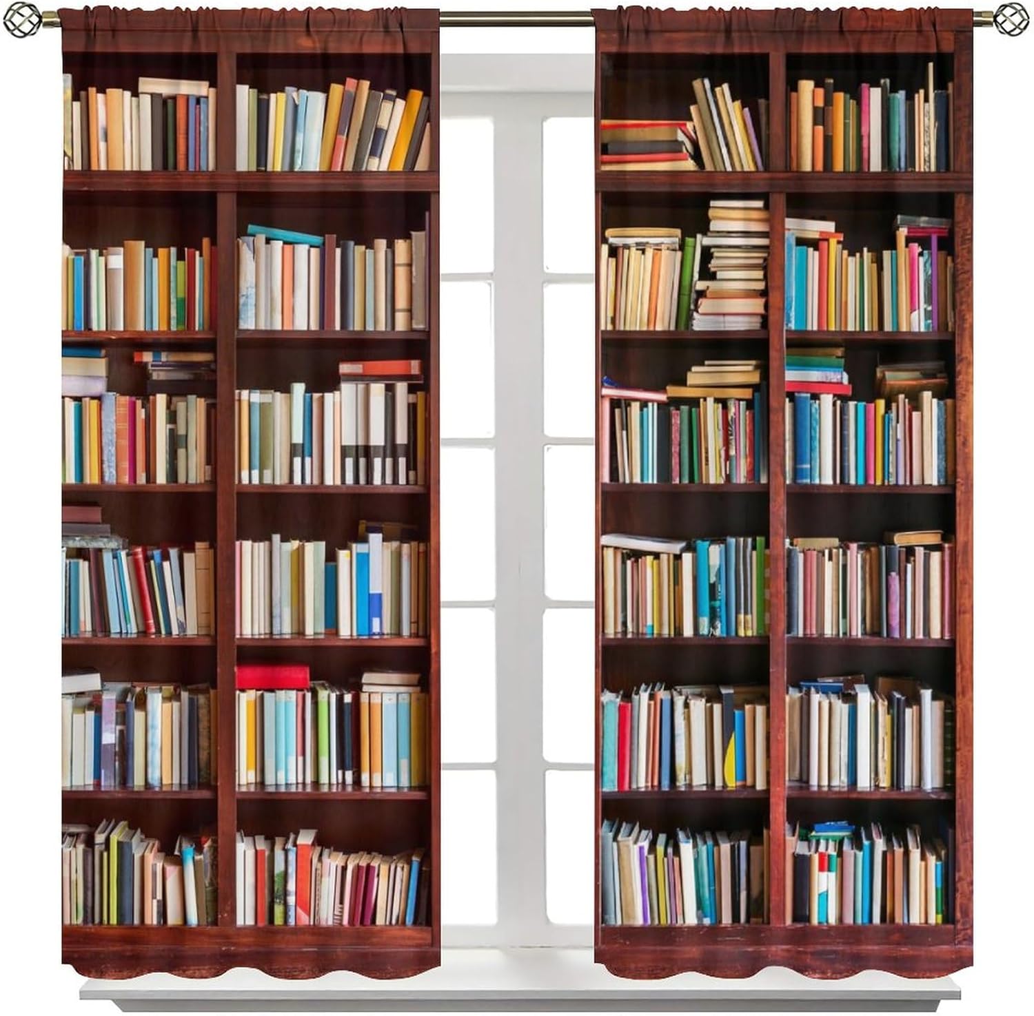 Vintage Library Bookshelf Curtains Educational Bookcase Retro Bookshelf Art Curtain with Rod Pocket for Bedroom Living Room Home Decor Drapes Window Treatments 2 Panels Set 42x45 Inch