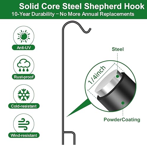 Miniatura 4 de BEAU JARDIN Paquete de 12 Ganchos de pastor de 37 pulgadas, 25 pulgadas de grosor, resistentes a la corrosión, para jardín, para colgar en