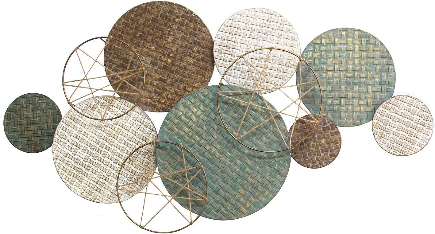 Stratton Home Decor Woven Texture Metal Plates with Jute Accents - Handcrafted Decorative Piece, Multi-Color Decoration, Wall Ornament, Farmhouse Centerpiece for Living Room, Bedroom, Hallway, Study