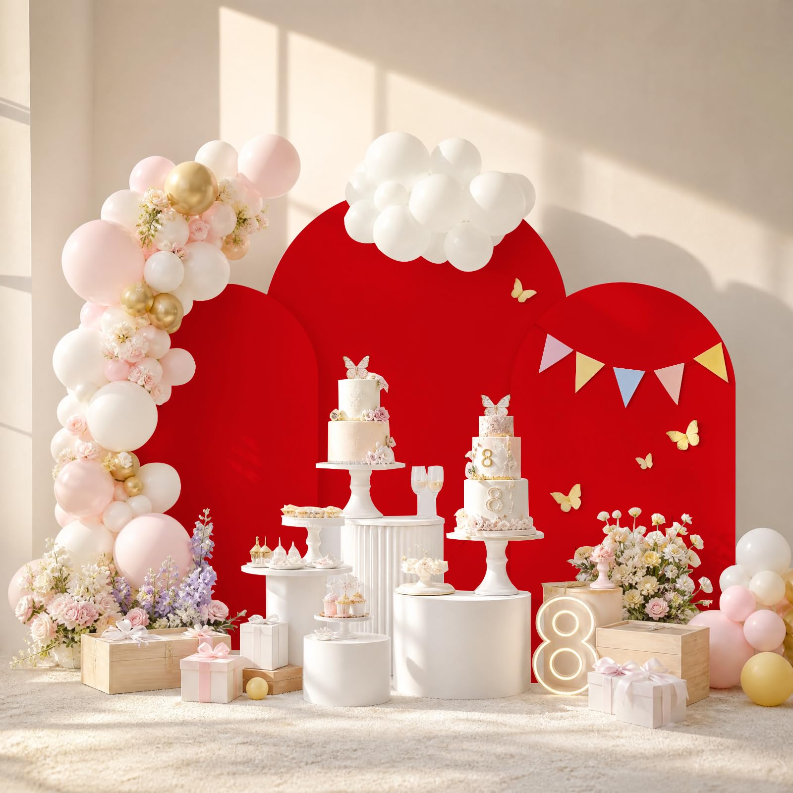 Copertura per arco di nozze, arco di palloncini, sfondo da parete, per feste di compleanno, cerimonie, banchetti (rosso, 1,8 m - 2 m)