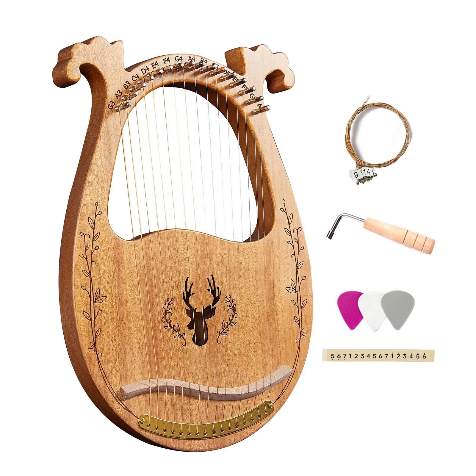 xilofono professionale Strumenti A Corda Con Scatola Di Risonanza Per Arpa E Lira In Legno A 16 Corde Con Chiave C Corde Per Accordatura Regali Musicali(16 Natural)