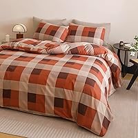 Vista 479 de CLOTHKNOW Juego de edredón de 3 piezas de color marrón caramelo, tamaño individual/individual XL, color terracota suave, color óxido con 2 fundas