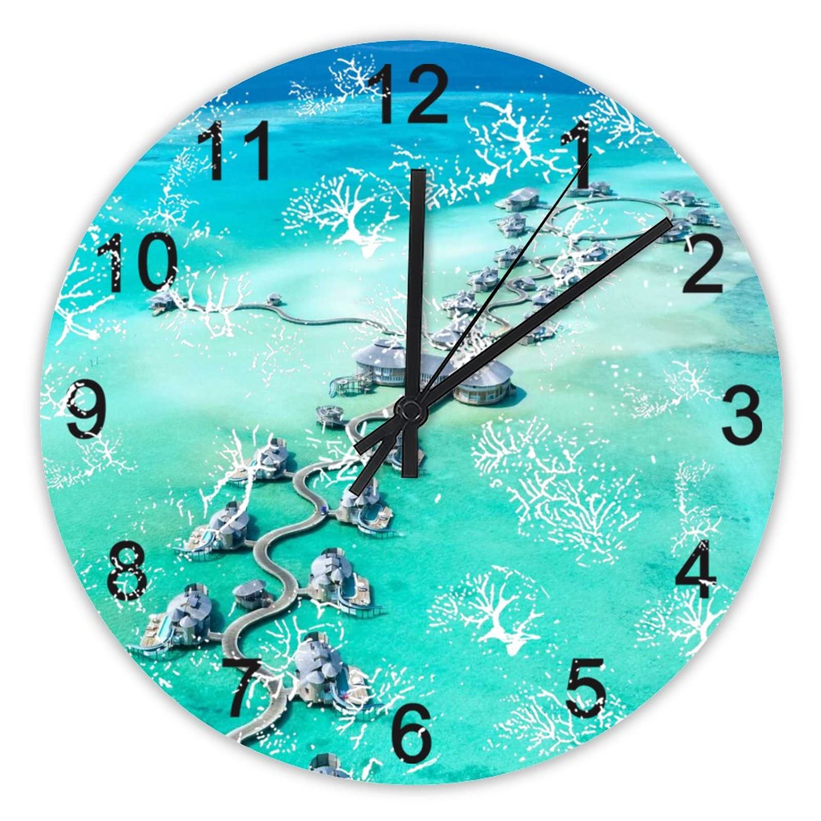 Horloge murale silencieuse Maldives de 40,6 cm à piles pour cuisine et bureau