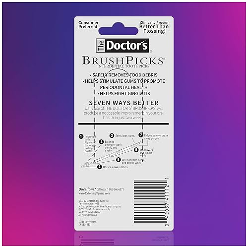 Miniatura 3 de The Doctor's BrushPicks, cepillos interdentales y púas dentales 2 en 1, removedor de placa para dientes, 120 palillos de dientes, 1 paquete