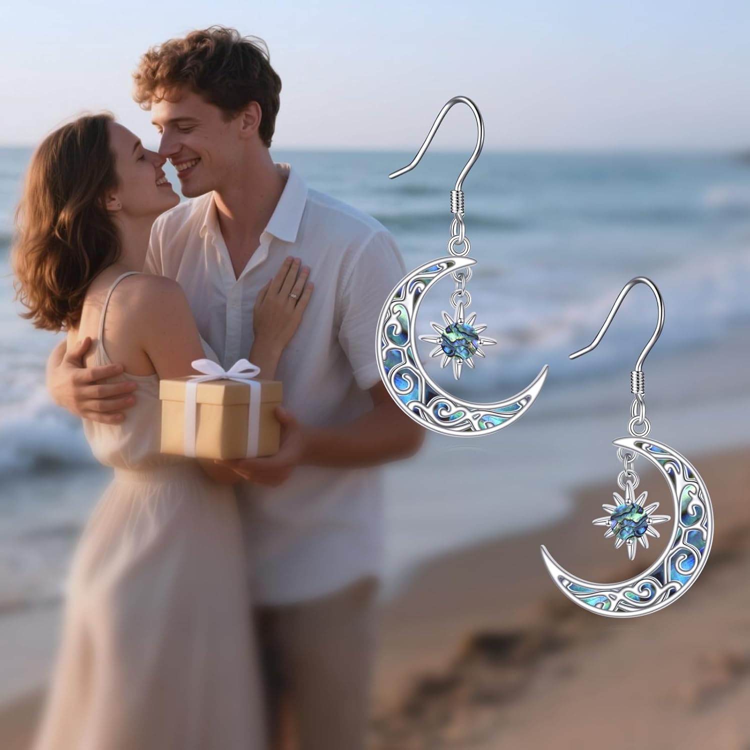 Moon Earrings 925 Sterling Silver Sun Dangle Moon Jewelry Gifts for Women